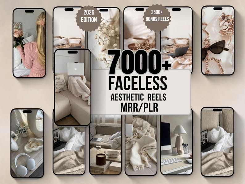 7000+ Faceless Reels Bundle | Aesthetic Videos for Digital Marketing | PLR MRR | Viral Content | Canva Editable | Passive Income |